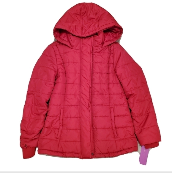 NWT Rampage Red Hooded Quilted Puffer Coat - Picture 2 of 8